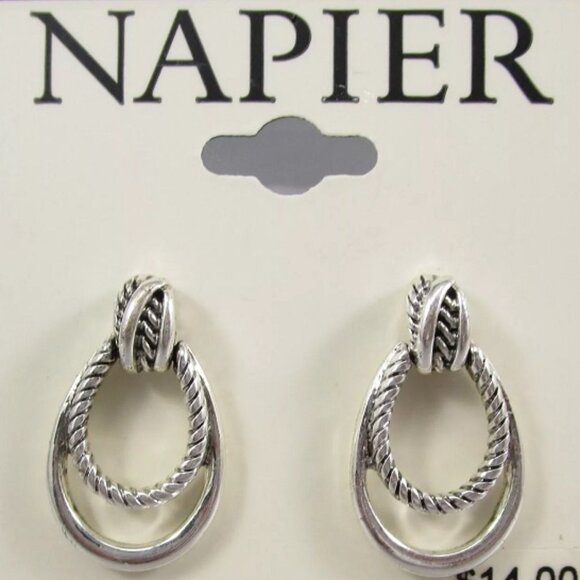 NAPIER Contemporary Silver Smooth & Twisted Texture Door Knocker Earrings**NEW! - Picture 2 of 6